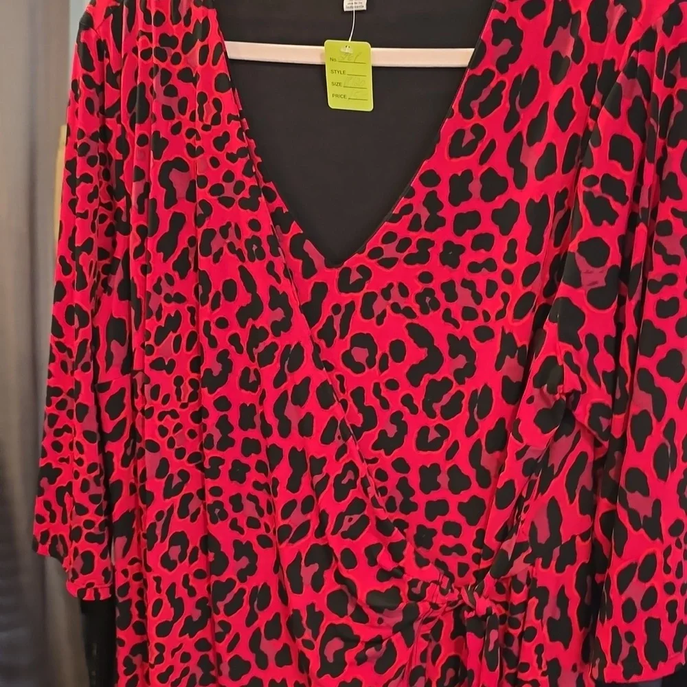 Hot 🔥 Cato fiery red leopard print faux wrap Midi Dress Size 18/20 2x